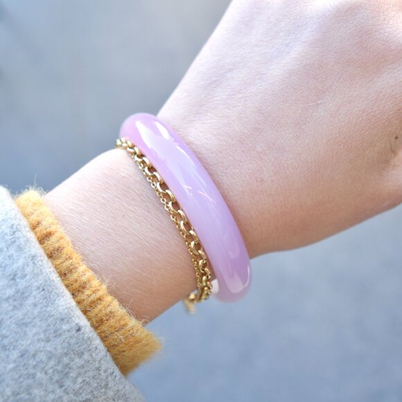 【SOLD】55.9 mm- Agate Bangle Bracelet - Pink - Chinese Agate Bracelet - Picture 6 of 6